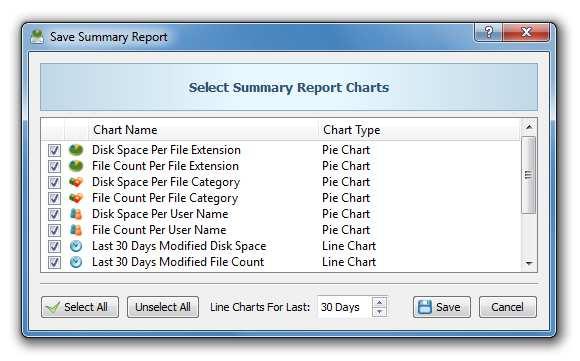 4.10 Saving Graphical Summary PDF Reports In addition to individual disk space analysis reports, DiskSavvy Server provides the ability to save consolidated graphical summary PDF reports for a number