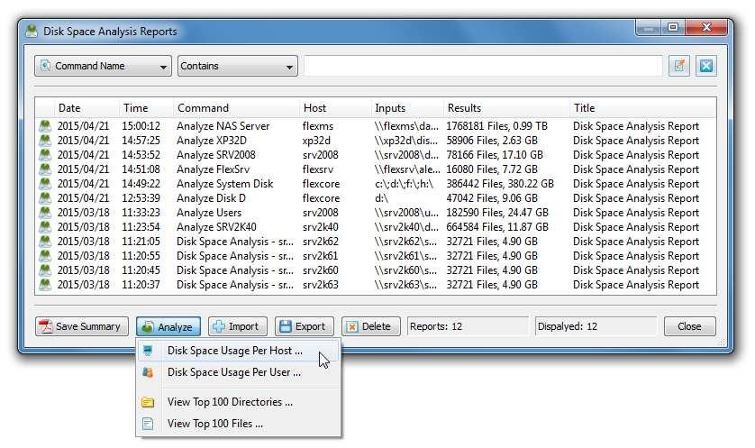 4.12 Analyzing Disk Space Usage Per Host DiskSavvy Server and DiskSavvy Enterprise provide the ability to show the amount of the used disk space and the number of files per host allowing one to gain