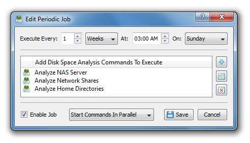On the periodic job dialog, specify the time interval and select one or more disk space analysis commands to execute.