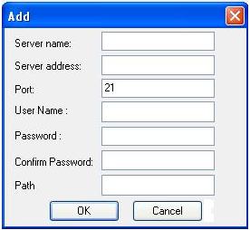 Parameter Server name Server address Port User name Password Path Meaning The name of the FTP server The address of the FTP server The port number of the FTP server The user name of the FTP server