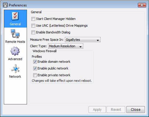 Configuring Windows 7 Network Profiles (Windows 7 Only) 3 The preferences window opens, and the General section is displayed by default.