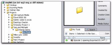 The following illustration shows the contents of the Pro Tools folder after the first export.