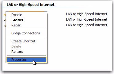 4 In the Connections Properties dialog, select the Internet Protocol (TCP/IP) option (you may