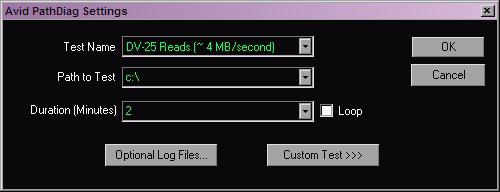 3 In the PathDiag tool Settings dialog, click Custom Test. Transfer Size (KB) Select 4096 for an Avid editing application (such as Avid Media Composer or Media Composer) or Pro Tools using video.