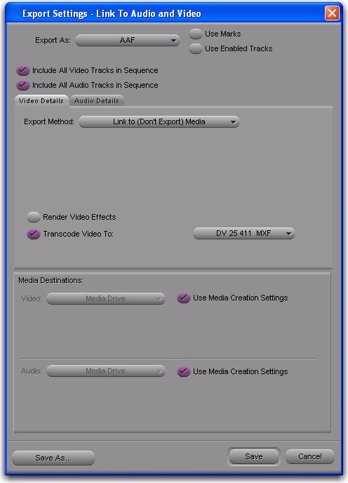 Verify the settings: For Export As, select AAF. Select the Include All Video Tracks in Sequence option. When the sequence is imported into Pro Tools.