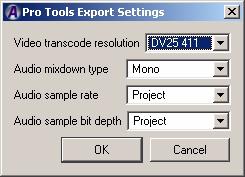 Transcode video Transcodes the video to the resolution specified in the Pro Tools Export Settings and renders all effects. This option is grayed out when the project format is set to 720p or 1080.