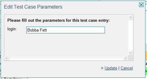 Enter the parameter values and click Update t cmmit the change. This allws yu t have the same test case in the test set multiple times with different data fr each instance. 16.3.2.
