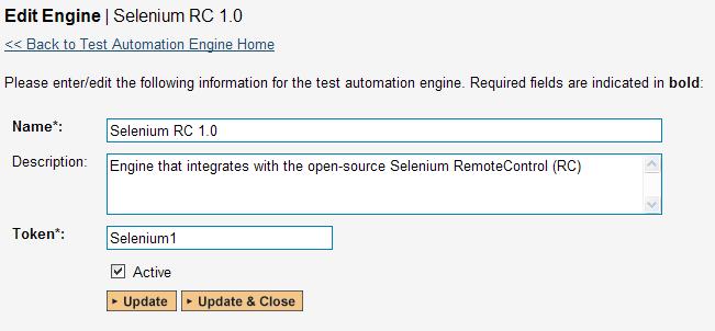 Click the Add buttn t enter the new test autmatin engine details page. The fields required are as fllws: Name: This is the shrt display name f the autmatin engine.
