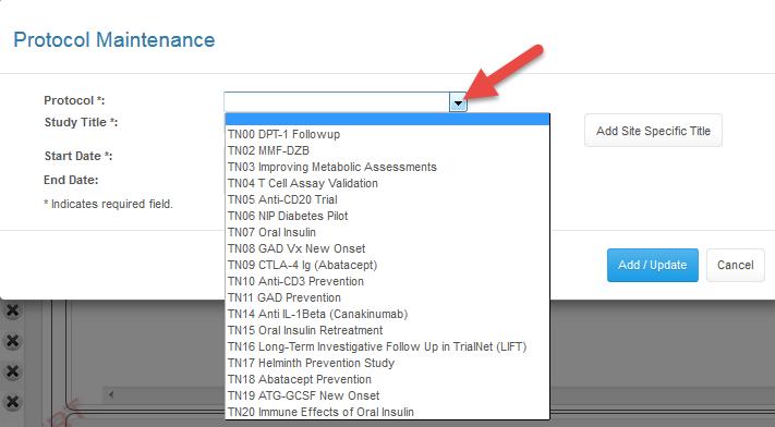a. To select the protocol, select the drop down arrow on the