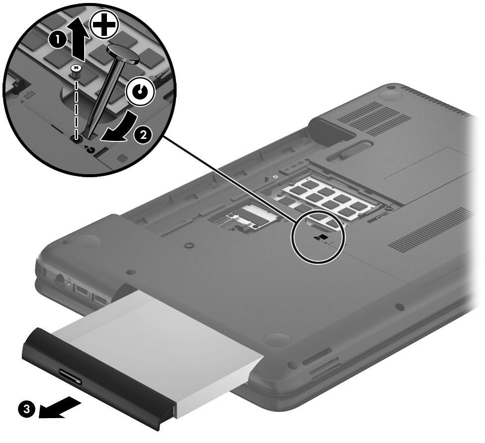 Optical drive Description DVD±RW Double-Layer with SuperMulti Drive (includes optical drive bezel and optical drive bracket) Spare part number 686268-001 Before removing the optical drive, follow