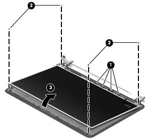 7. If it is necessary to replace the display panel: a. Release the display panel cable (1) from the clips built into the bottom edge of the display enclosure. b. Remove the four Phillips PM2.5 4.