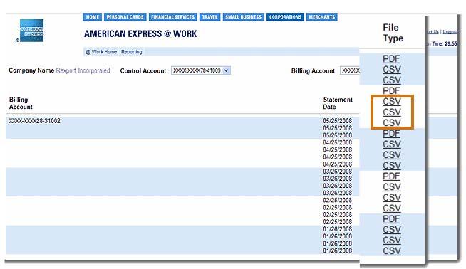 Step 1:-- Download the file from American Express @ Work The Online Billing Services section allows you to select and view your BTA online statements.