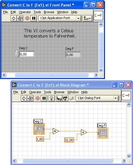 2. GETTING STARTED LabVIEW basics 2.1 Starting LabVIEW, running a VI, basic notation Program = VI We present the basic notations in LabView by a simple example.
