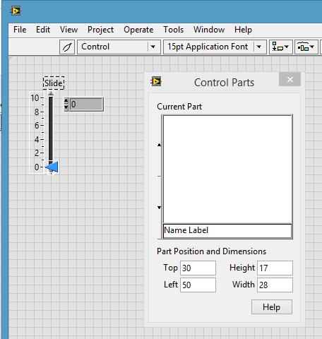 Control Parts Window - Right-click a control/indicator Advanced Customize - Select Window Show Parts