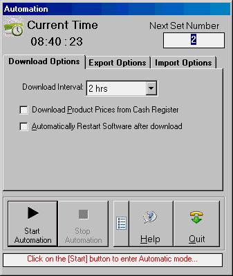 Downloading Shifts Automatically If you want the shifts to automatically download from your register, click the Auto button in the Cash Register Interface window and you should see the following