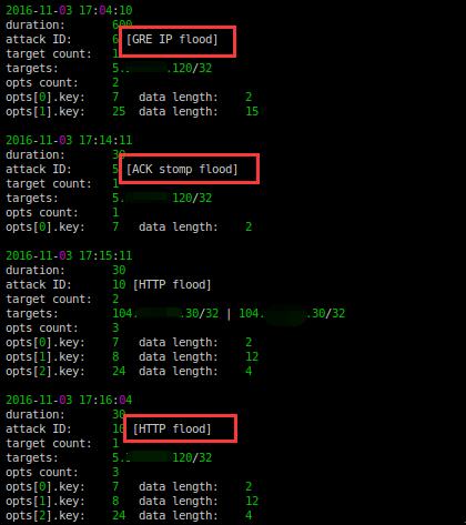 Figure 8-5 DDoS attack commands issued by a main control terminal of a Mirai botnet What also needs to be noted is that attackers often change IP addresses of main control terminals to evade security