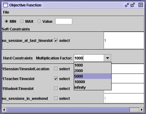 Fig. 9. GUI for constructing the objective function - the mapped data of the problem (Section 3), - the dimensions of the solution space (Section 3), - the objective function (Section 4.