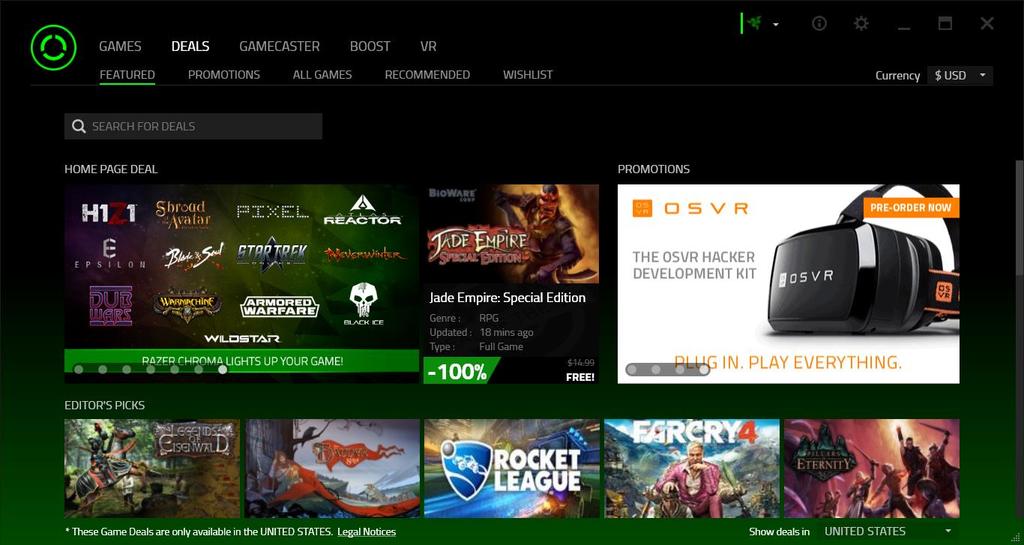 6. RAZER CORTEX: DEALS Razer Cortex is a one of a kind software that allows you to