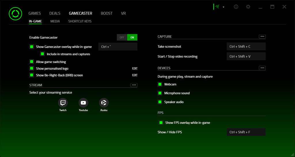 7. RAZER CORTEX: GAMECASTER With a push of a key, Razer Cortex allows you to stream, record, and take screenshots of your game without compromising your system s performance.