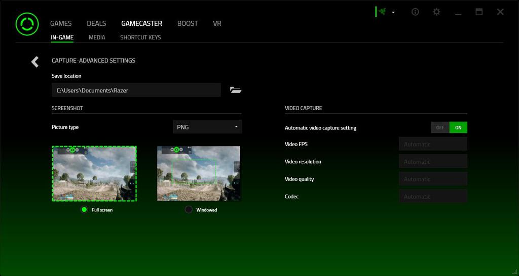 The CAPTURE option allows you to customize the hotkeys for taking screenshots and starting or stopping a video recording.