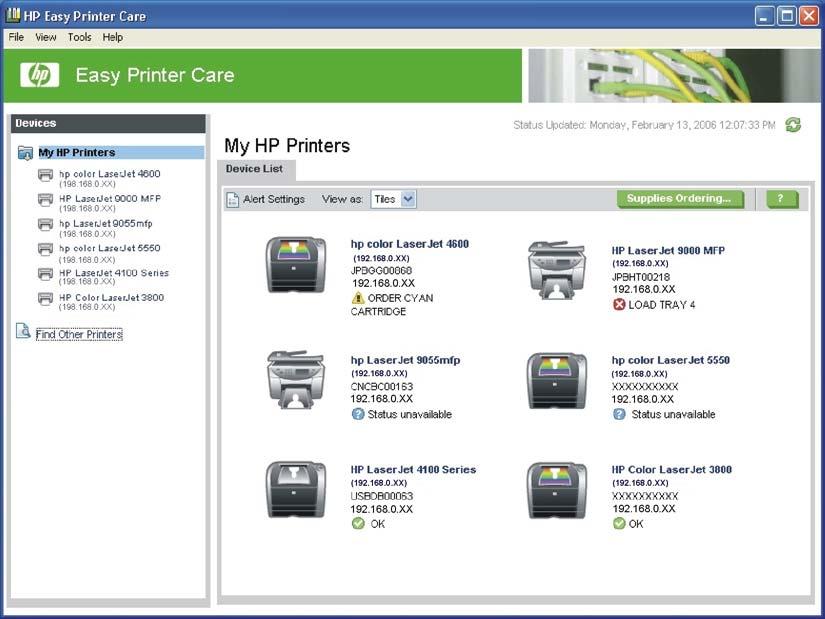 Figure 4-1 My HP Printers screen If the printer is connected directly through a USB or parallel DOT4 port, an icon for the product appears in the main pane of