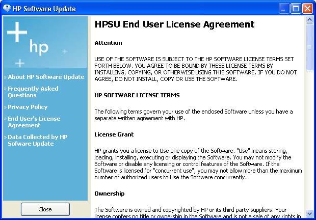 Figure 4-50 HPSU End User License Agreement dialog box Click Data Collected by HP Software Update