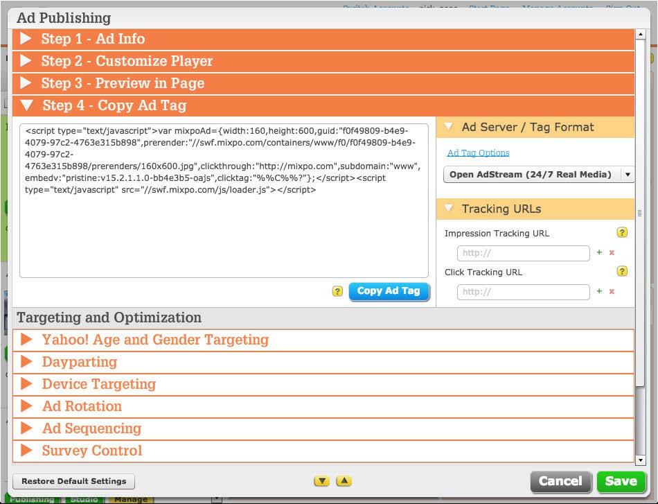 PUBLISHING A RICH MEDIA AD Adjusting The Ad Tag If needed, expand the Copy Ad Tag menu.