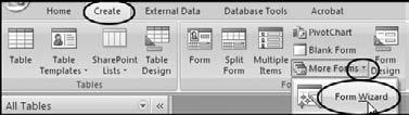 Basic Forms Select the Create tab. In the Forms section select More Forms. From the drop-down gallery select Form Wizard.