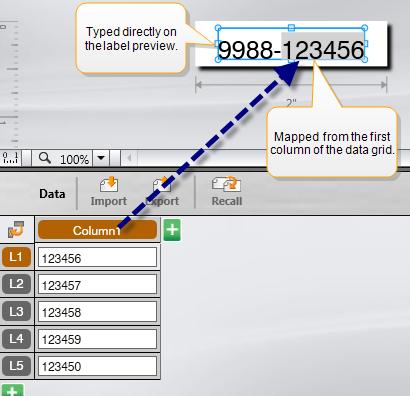 Working with Data Enter data directly in a text or barcode object on the label Data added directly to the label will appear in the same location on all labels created in the same label file.