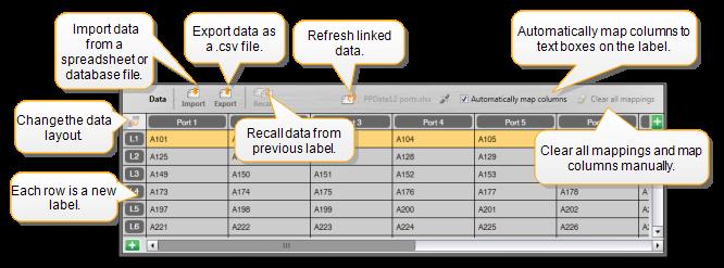 About the Data Grid About the Data Grid Most label editors have a data grid below the label preview area.quick and Pipe marking editors do not have a data grid.