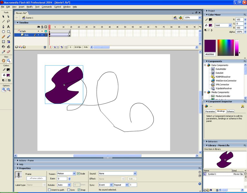 CSSCR flash 11/13/06 Page 11 of 16 9) Click on the first frame of the new layer and create a Motion Tween by selecting Motion from the Tweening drop-down menu of the Frame Panel.
