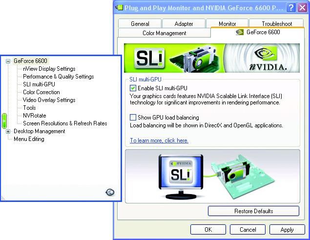English How to enable NVIDIA SLI TM (Scalable Link Interface) technology: After installing two SLI-ready graphics cards of the same model on an SLI motherboard (Figure 1), users can enable SLI mode