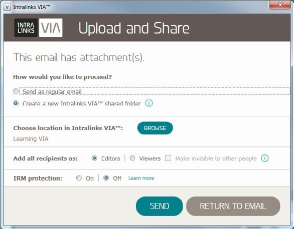 Adding files using Outlook Adding files to a Workspace is as easy as sending an email and making a few additional selections.