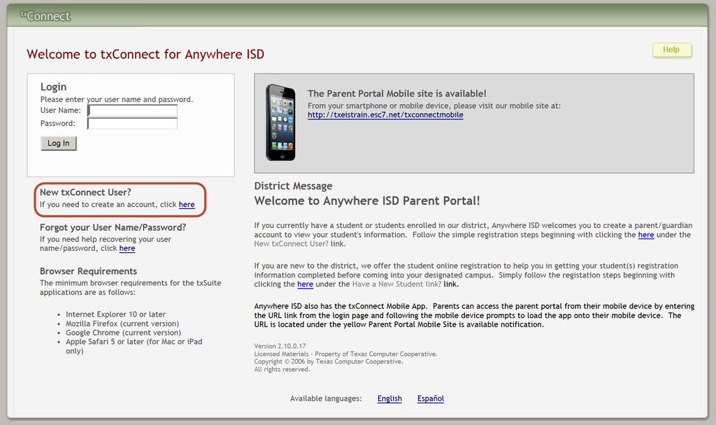 CREATE A TXCONNECT (PARENT PORTAL) USER ACCOUNT Before parents can view student grades and attendance information in the parent portal, the parent must create a user account in txconnect in order to