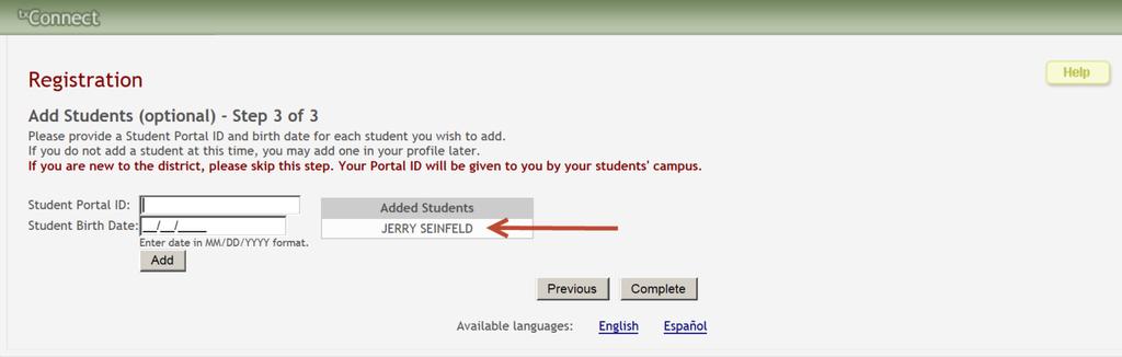 Note: The student portal ID must be typed exactly as it is printed (i.e., uppercase and lowercase letters). 2.