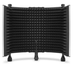 Shield Sound Shield - Portable live- source recording baffle that reduces ambient noise - Consists of 5 high- quality perforated metal panels (3 stationary, 2 foldable) - Can be used