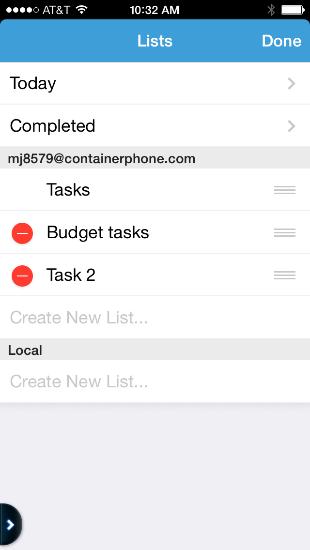 The Tasks tab synchronizes any tasks associated with your corporate account.