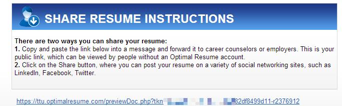 You may share your resume with instructors, family or friends.
