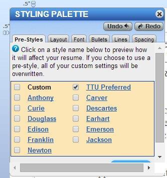 Begin by selecting a basic style in the Pre-Styles tab.