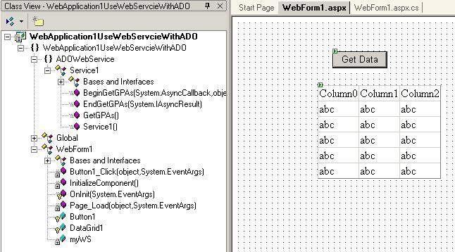 Using the ADO Web Service With a web application Calls method GetGPAs() of web