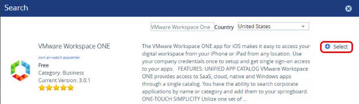 Select Workspace ONE Select VMware Workspace ONE from the search results.