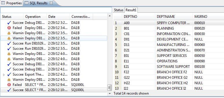 Script Output Result History Script Output The output of the query will show up in the properties view at the bottom of the screen.