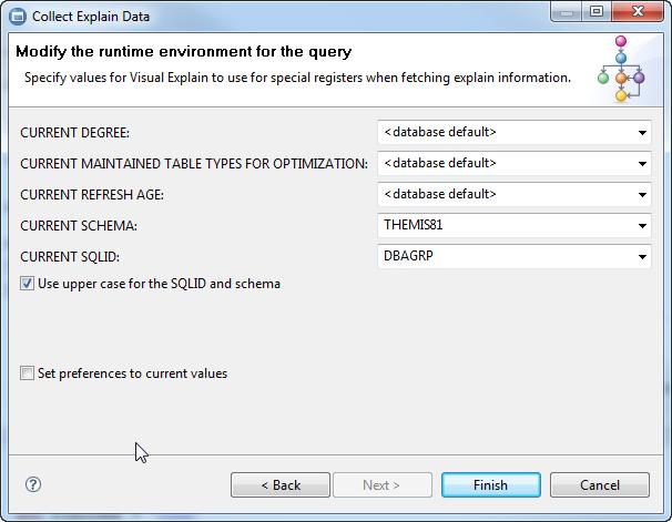IBM Data Studio for Mainframe Developers Visual Explain Options Schema for unqualified table references in the query What Authority & which set of Explain tables?