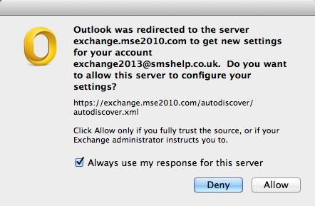 Outlook should ask you if it s ok to allow the Exchange Server to configure outlook.