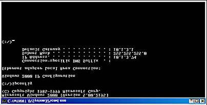 1. Open a command prompt. 2. When the command prompt is displayed, type Ipconfig and then press Enter. TCP/IP configuration information is displayed, as illustrated in Figure 2.