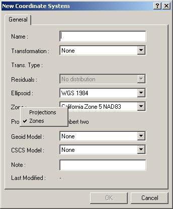 4.3 Coordinate System Management (continued) Creating a new Coordinate System To create a new coordinate system, Right click on the plus sign and choose New from the menu.