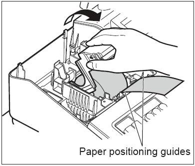 Note: Before placing a new paper roll in the paper roll cradle, cut off the pasted (taped) part of the paper and confirm that the cut end of the paper is straight. 4.