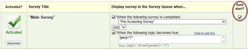 AUTO START CAPABILITY After completing a survey, a participant is automatically returned to the Survey Queue. To modify this behavior, the Survey Queue setup also features an "Auto Start" capability.