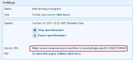 You can: use this URL to enter responses from paper surveys set up a PC displaying the survey by pasting the link in a web browser make the link available, for example in a printed or email