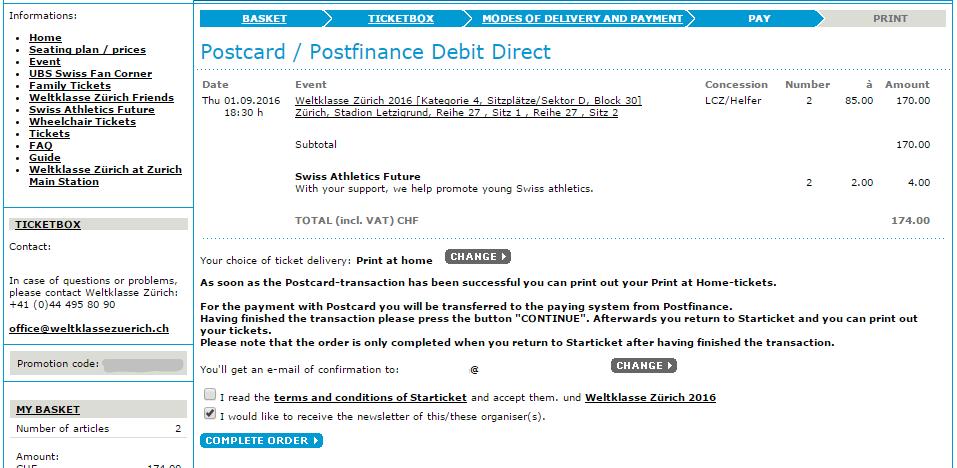 9.3 Payment option Postcard / Postfinance Debit Direct Choose Postcard as your preferred payment option and accept the